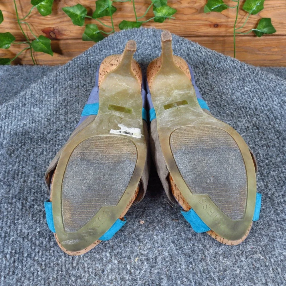 Guess Ruby‎ 2 Women Platform Sandal Size 7 Party Wedding Blue Grey Textile Heel